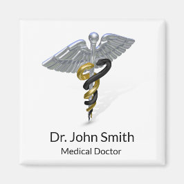 Medical Silver Caduceus Black Gold - Magnet