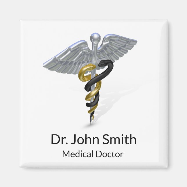 Medical Silver Caduceus Black Gold - Magnet (Vorne)