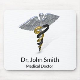 Medical Silver Caduceus Black Gold - Mousepad