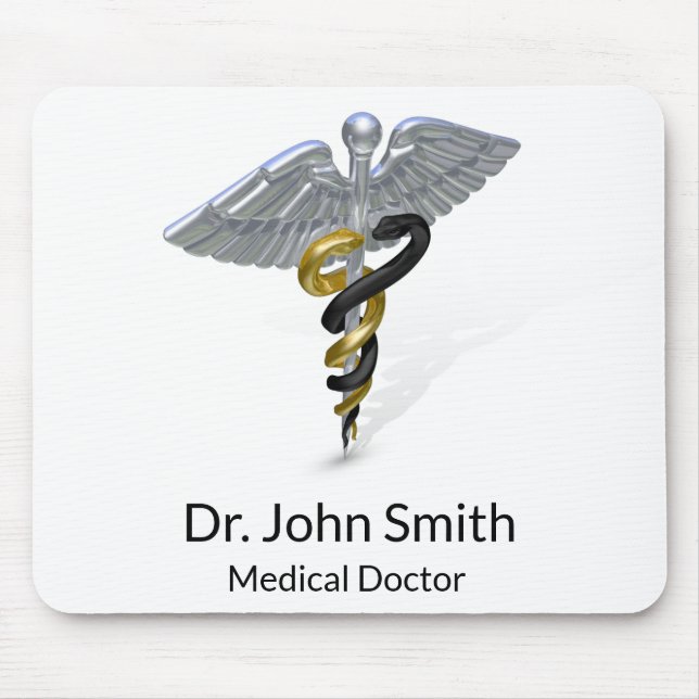 Medical Silver Caduceus Black Gold - Mousepad (Vorne)
