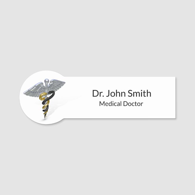 Medical Silver Caduceus Black Gold Namensschild (Vorderseite)