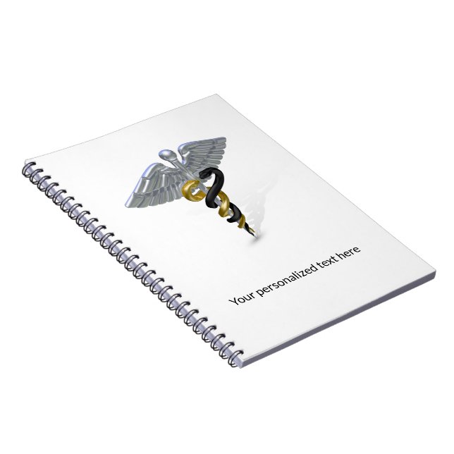 Medical Silver Caduceus Black Gold - Notebook Notizblock (Rechte Seite)