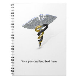 Medical Silver Caduceus Black Gold - Notebook Notizblock