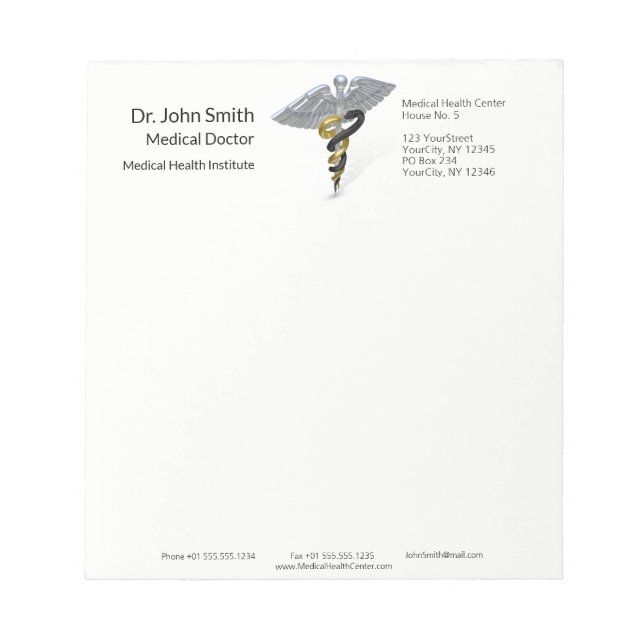 Medical Silver Caduceus Black Gold - Notepad Notizblock (Vorderseite)