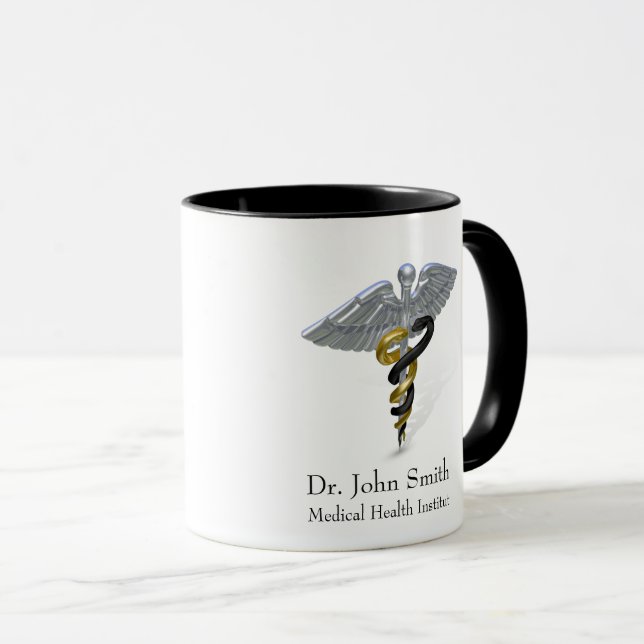 Medical Silver Caduceus Black Gold Tasse (VorderseiteRechts)