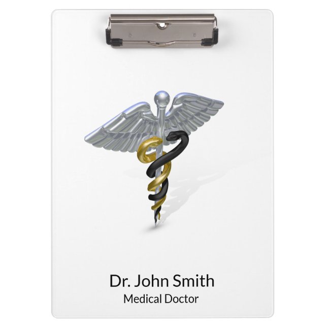 Medical Silver Caduceus Black Gold - Zwischenablag Klemmbrett (Vorderseite)