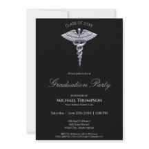 Medical Silver Caduceus Black Graduate Einladung