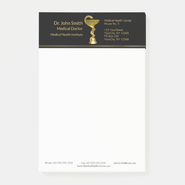 Medical Snake Bowl Hygieia Gold Caduceus Klasse Post-it Klebezettel (Vorderseite)