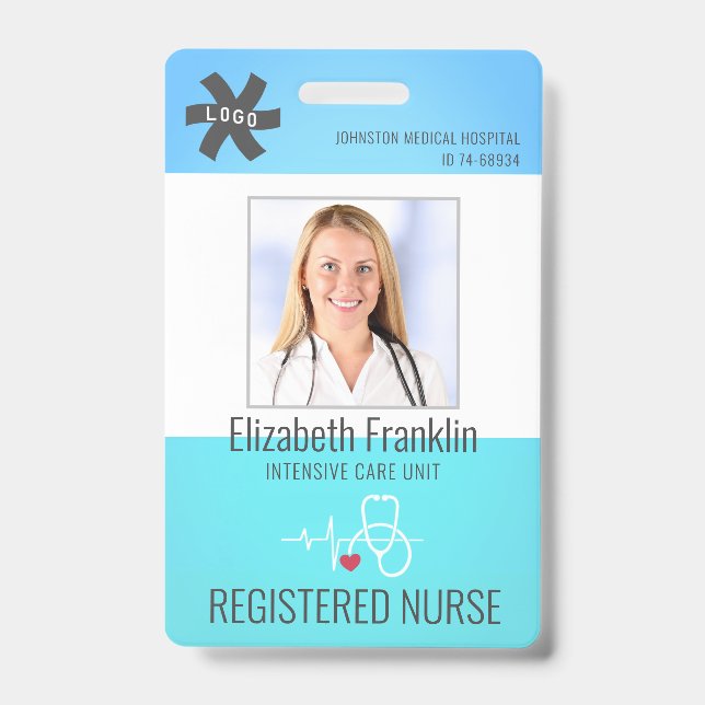 Medical Stethoscope Blue Green Gradient NURSE Ausweis (Vorderseite)