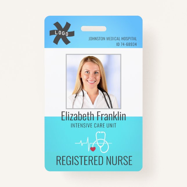 Medical Stethoscope Blue Green Gradient NURSE Ausweis (Vorderseite)
