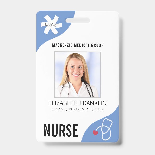 Medical Stethoscope Editable Blue NURSE Ausweis (Vorderseite)