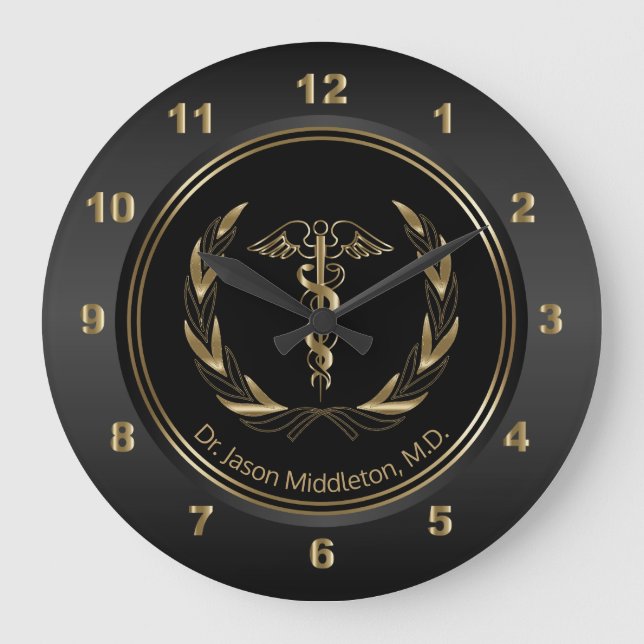 Medical Symbol - Black and Gold Große Wanduhr (Vorderseite)