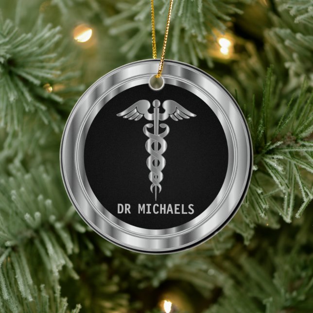  Medical Symbol 👨‍⚕️ - Black and Silver Keramik Ornament (Baum)