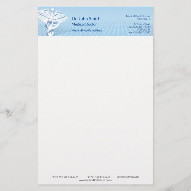 Medical White 3D Caduceus Blue Design Briefpapier (Vorderseite)