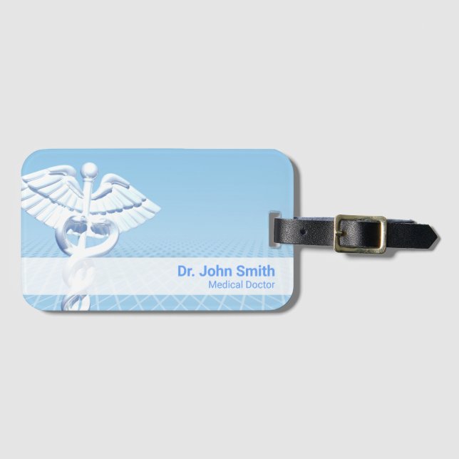 Medical White 3D Caduceus Blue Design Gepäckanhänger (Vorderseite (Horizontal))