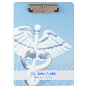 Medical White 3D Caduceus Blue Design Klemmbrett