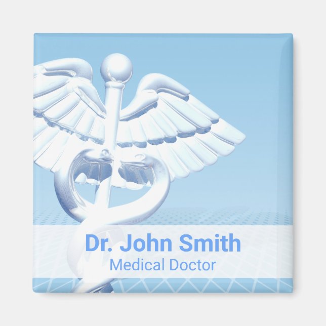 Medical White 3D Caduceus Blue Design Magnet (Vorne)