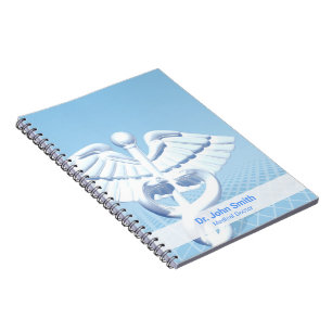 Medical White 3D Caduceus Blue Design Notizblock