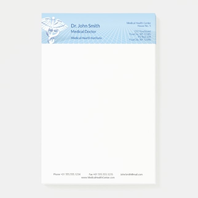 Medical White 3D Caduceus Blue Design Post-it Klebezettel (Vorderseite)