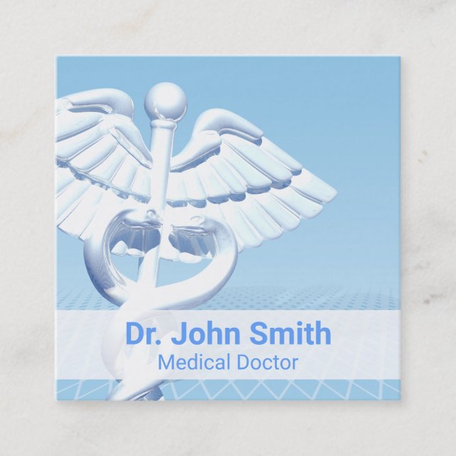 Medical White 3D Caduceus Blue Design Quadratische Visitenkarte (Vorderseite)