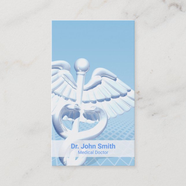 Medical White 3D Caduceus Blue Design Visitenkarte (Vorderseite)