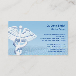 Medical White 3D Caduceus Blue Design Visitenkarte