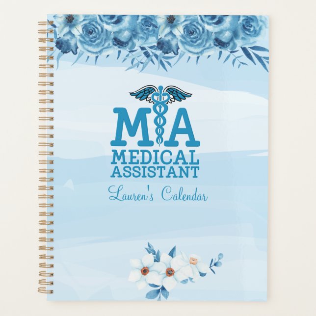 Médicale Assistant Floral bleu Personnalisé (Devant)