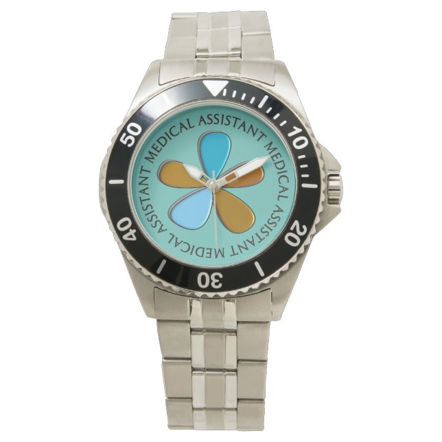 Médicale Assistant Montre Floral Bleu clair (devant)