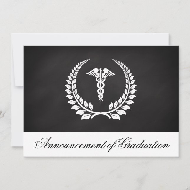 Médicale Caduceus Laurel Graduation Invitation (Devant)