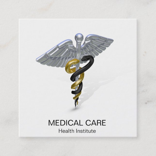 Médicale Silver Caduceus Black Carré Carte de visi (Devant)