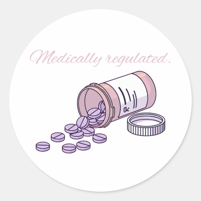 Medically Regulated Cute Pink Pill Bottle Girly Runder Aufkleber (Vorderseite)