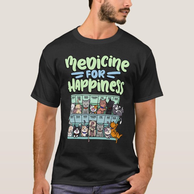 medicine for happiness pill box animals cat breeds T-Shirt (Vorderseite)