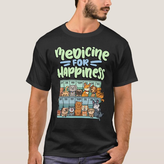 medicine for happiness pill box animals dog breeds T-Shirt (Vorderseite)