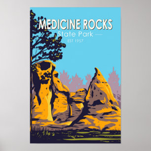 Medicine Rocks Staat Park Montana Vintag Poster