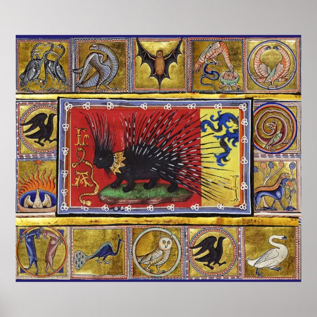 MEDIEVAL BESTIARY,BLACK HEDGEHOG KING and ANIMALS  Poster (Vorne)