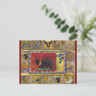 MEDIEVAL BESTIARY,BLACK HEDGEHOG KING and ANIMALS  Postkarte