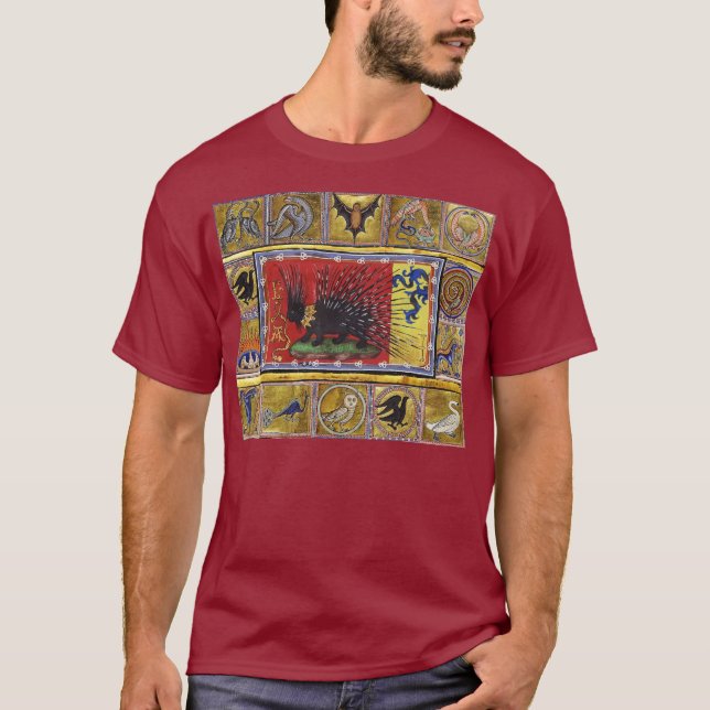 MEDIEVAL BESTIARY,BLACK HEDGEHOG KING and ANIMALS T-Shirt (Vorderseite)