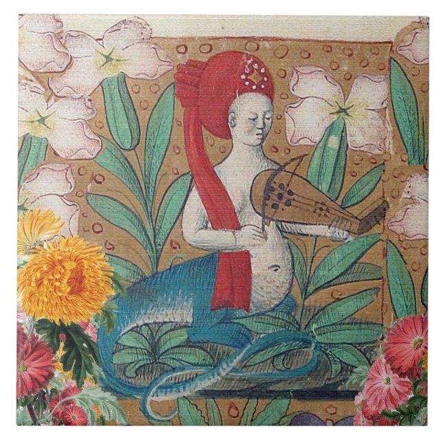 MEDIEVAL BESTIARY, FAIRY MELLUSINA MACHT MUSIK FLIESE (Vorderseite)