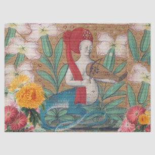 MEDIEVAL BESTIARY, FAIRY MELLUSINA MACHT MUSIK SEIDENPAPIER