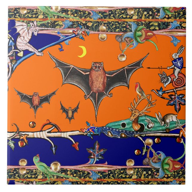 MEDIEVAL BESTIARY,FLYBATS FOREST TIEROrange Fliese (Vorderseite)