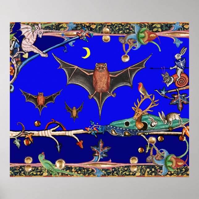 MEDIEVAL BESTIARY,FLYBATS WALDTIERE Blau Poster (Vorne)
