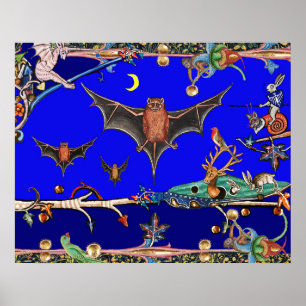 MEDIEVAL BESTIARY,FLYBATS WALDTIERE Blau Poster