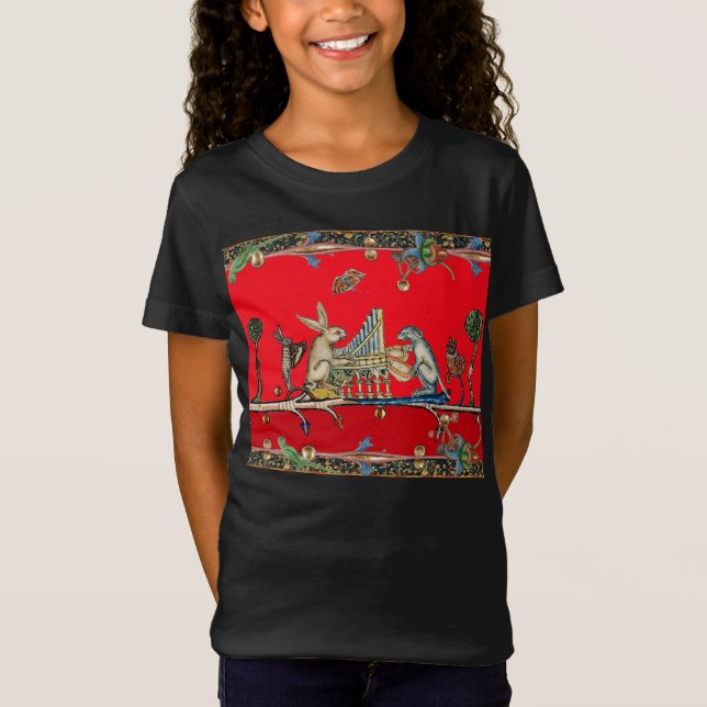 MEDIEVAL BESTIARY MAKING MUSIC, Kaninchen, Hund Re T-Shirt (Vorderseite)