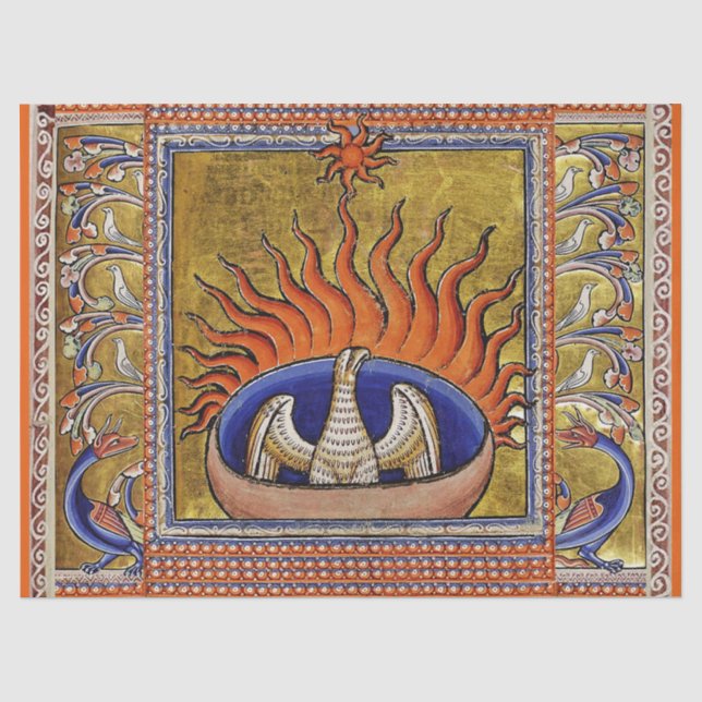 MEDIEVAL BESTIARY, PHOENIX IN RED FLAMES, LIFE BAU SEIDENPAPIER (Vorderseite)