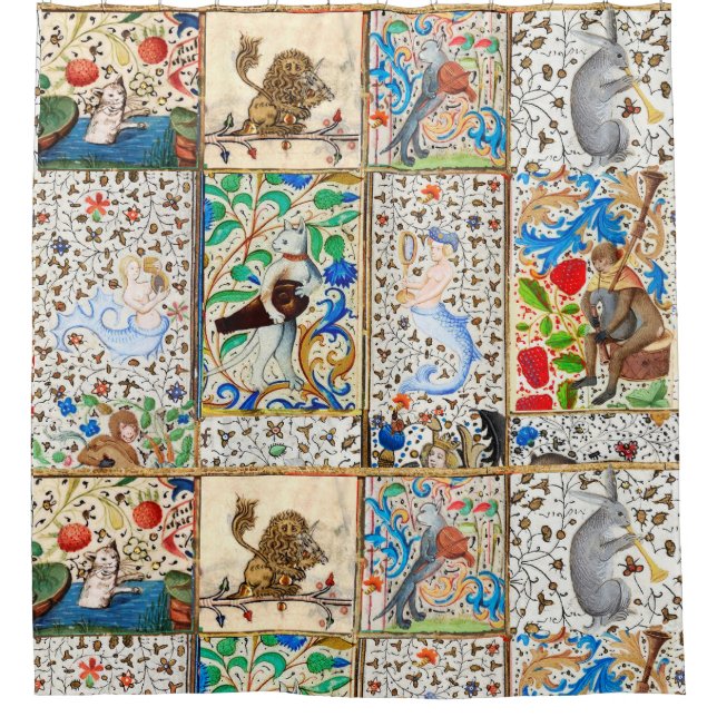 MEDIEVAL BESTIARY PLAYING MUSICAL INSTRUMENTS DUSCHVORHANG (Vorderseite)