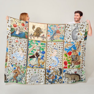 MEDIEVAL BESTIARY PLAYING MUSICAL INSTRUMENTS FLEECEDECKE