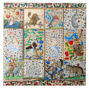 MEDIEVAL BESTIARY PLAYING MUSICAL INSTRUMENTS FLIESE