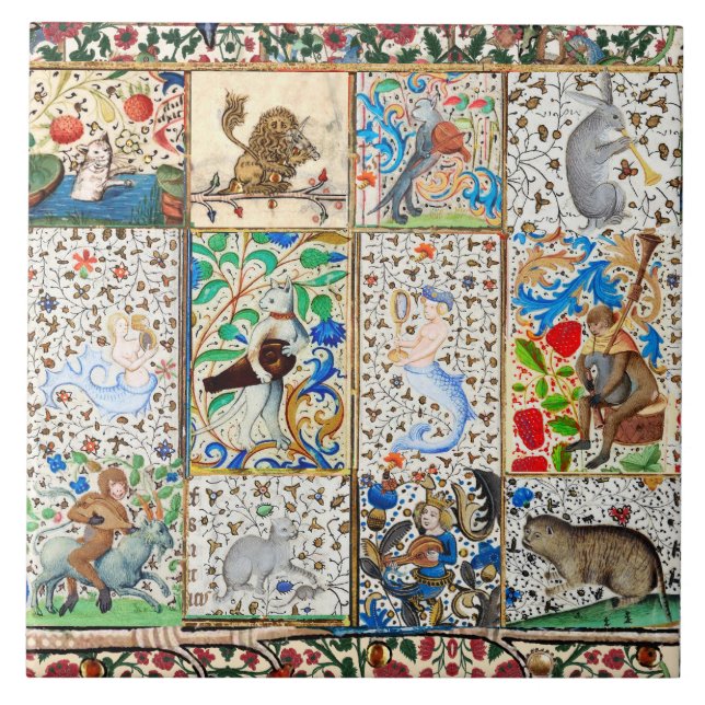 MEDIEVAL BESTIARY PLAYING MUSICAL INSTRUMENTS FLIESE (Vorderseite)