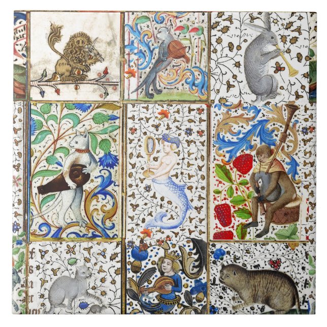 MEDIEVAL BESTIARY PLAYING MUSICAL INSTRUMENTS FLIESE (Vorderseite)