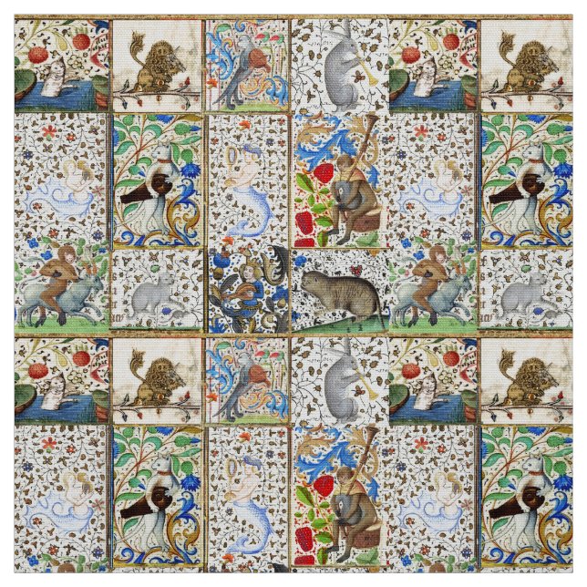 MEDIEVAL BESTIARY PLAYING MUSICAL INSTRUMENTS STOFF (Muster)